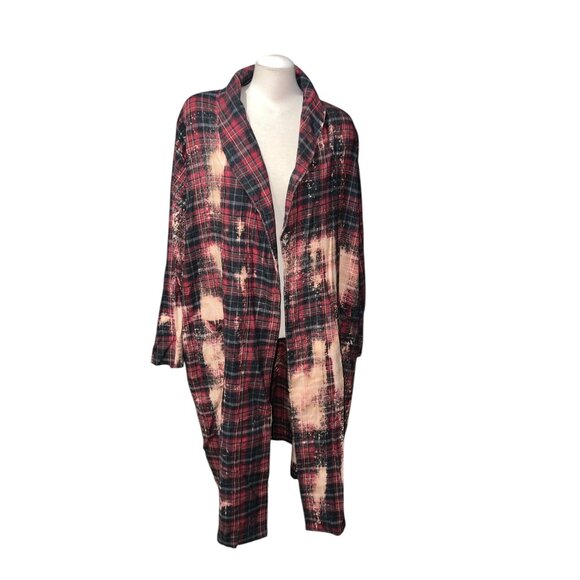 Vintage-Inspired Mens Plaid Duster Robe Bleached Effect One Size Fits Most Fruit - Picture 1 of 12